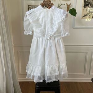 Vintage Little Princess Girls White Dress Flower Girl First Communion 12